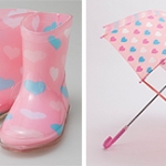 kids rain boots and umbrellas heart